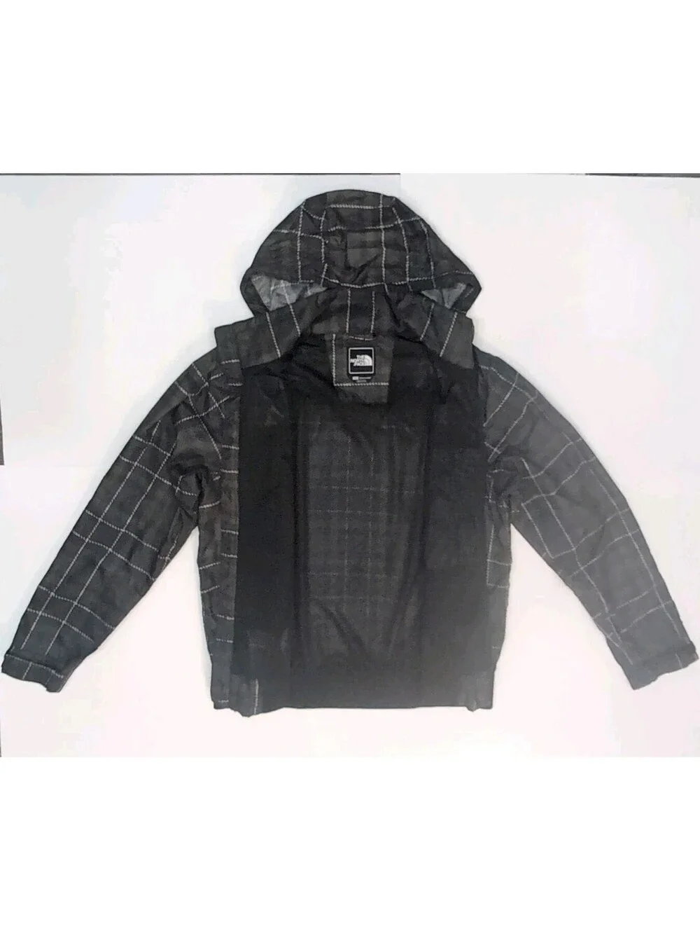 North Face Mens Hoodie Windbreaker Full Zip Black Plaid Lined Rain Jacket Diablo